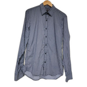 Michael Kors Slim Fit Geometric Navy Blue Long Sleeve Shirt - Medium